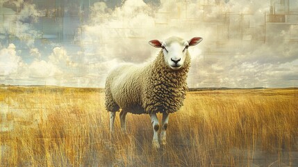 Fototapeta premium Sheep with Digital Overlay. 