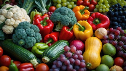 Fresh uncooked vegetables and fruits.