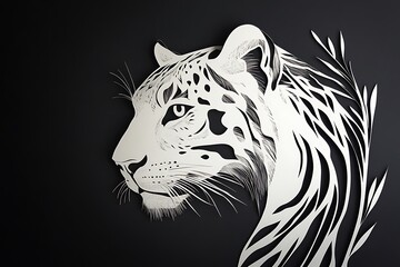 Obraz premium Elegant snow leopard paper art profile.