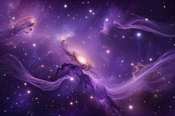 Stunning Violet Galaxy Backdrop with Luminous Stars and Ethereal Nebula Wisps