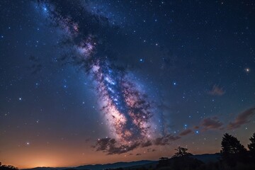 A Glorious Panorama Scene of the Milky Way Galaxy and Twinkling Stars in a Tranquil Night Sky