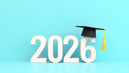 Wooden numeral with graduation cap. Class concept.