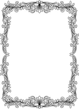 A filigree heraldic crest motif floral pattern border frame. Original design in a vintage style.
