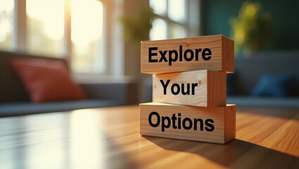 Wooden blocks displaying the phrase 'Explore Your Options'.