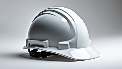 Fototapeta premium White plastic safety helmet positioned against a background with shadow.