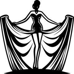 Elegant fashion event design, SVG with clean lines. Elegant Woman in Flowing Draped Dress, Fashion Illustration