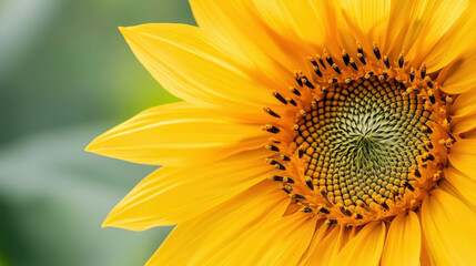 Fototapeta premium close up of vibrant sunflower showcasing its bright yellow petals and intricate center, radiating warmth and beauty in nature