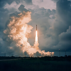Rocket launch event at cape canaveral space exploration dramatic cloudy sky dynamic viewpoint