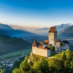 Fototapeta premium The majestic Vaduz Castle overlooking the Rhine Valley in Liechtenstein.