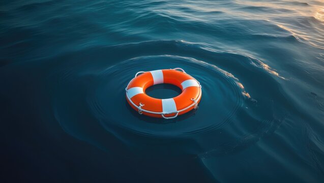 Safety equipment, Life buoy or rescue buoy floating on water to assist individuals in preventing drowning.