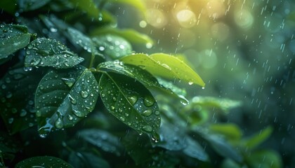 A leafy green plant with raindrops on it