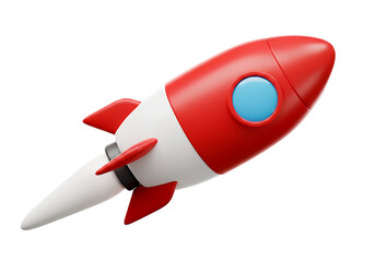 3D red and white rocket icon symbolizing startup growth, innovation, and space exploration