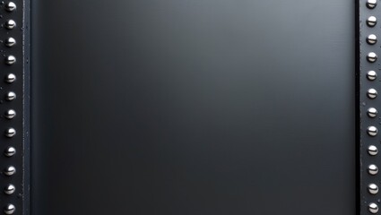 black steel sheet with rivet border, grunge dark metal plate texture, iron post or beam or metallic sign, close-up featuring blank space for background