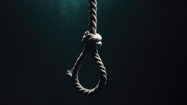 Noose. The idea of murder or suicide. Set against a dark background.
