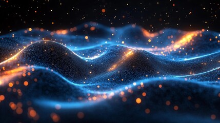 Fototapeta premium Glowing Quantum Wave with Sparkling Particles Floating in Space. Generative AI
