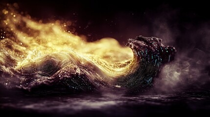 Naklejka premium Abstract Data Wave Golden Digital Landscape High Res Background