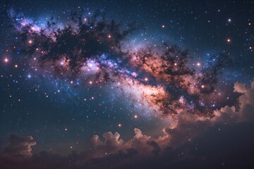 Naklejka premium Infinite Dimension of Stars and Galaxies Unfolding in the Night Sky: A Cosmic Exploration of Beauty and Tranquility