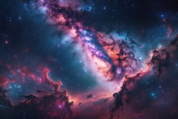 Fototapeta premium Impressive Milky Way Galaxy Scene with Colorful Nebulae and Striking Visuals