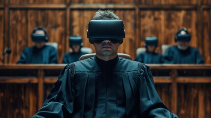 Judges wear virtual reality headsets during courtroom trials in innovative judiciary technology setup