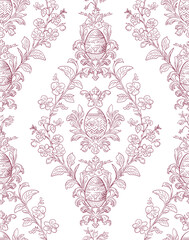 Easter Eggs Spring Elegant Seamless Rococo Floral Pattern for Fabrics, Wallpapers and Packaging