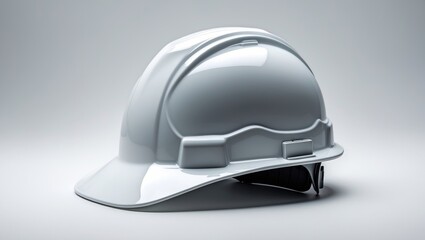 Fototapeta premium White construction helmet against a white backdrop. Protective clothing.