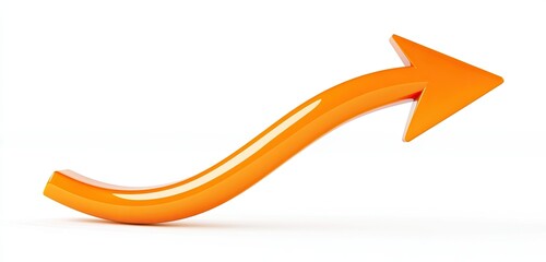 An orange, curved arrow pointing upwards on a white background