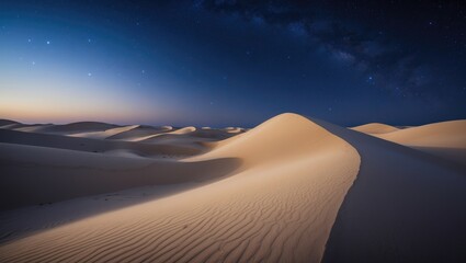 Naklejka premium Scenic vista of sandy desert beneath starry sky during night
