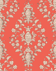 Easter Eggs Spring Elegant Seamless Rococo Floral Pattern for Fabrics, Wallpapers and Packaging