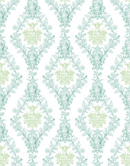 Easter Eggs Spring Elegant Seamless Rococo Floral Pattern for Fabrics, Wallpapers and Packaging