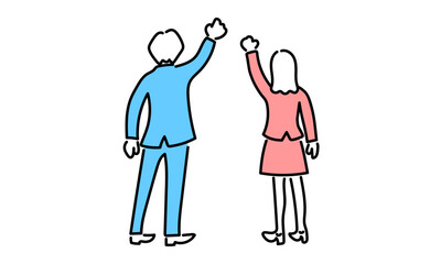 スーツを着た男性と女性の後ろ姿のイラスト