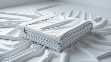 Folded white bedsheet cover secured with elastic band