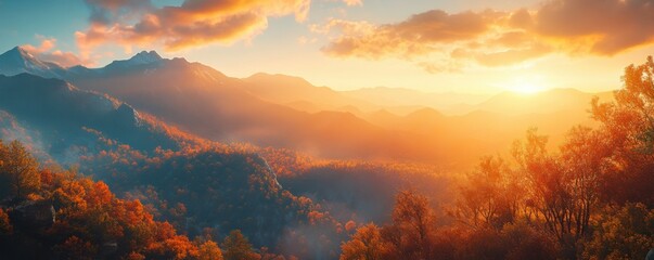 Obraz premium Majestic Autumn Sunset over the Mountain Ranges