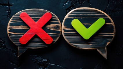 Wooden speech bubbles and signals.