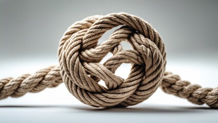 Nautical rope knot, Figure eight knot against a white backdrop