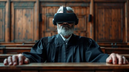 Judge conducts virtual reality trial in augmented courtroom setting with advanced technology integration