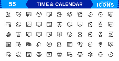 Time and Calendar Icons Collection. Versatile Icons for Tracking Dates, Time Management, and Calendar Planning
