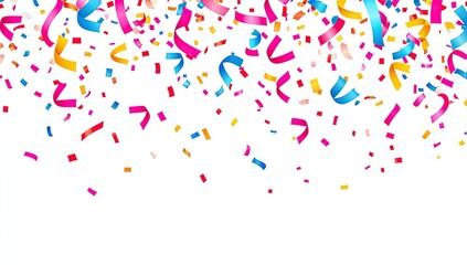 Obraz premium Colorful confetti and ribbons falling on a white background
