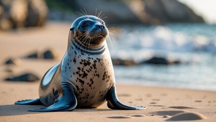 High five. Adorable seal waving. Humorous animal meme image. Greeting or parting this lovely baby seal is from the wild seal colony. Saying farewell, sorry to see you leave.