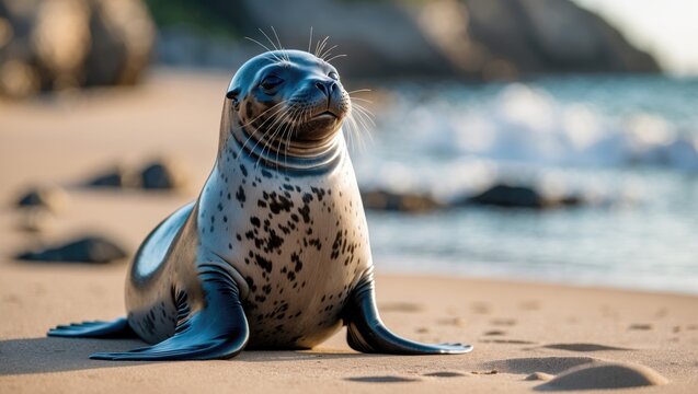 High five. Adorable seal waving. Humorous animal meme image. Greeting or parting this lovely baby seal is from the wild seal colony. Saying farewell, sorry to see you leave.