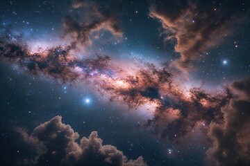 Naklejka premium Stunning Milky Way Galaxy with Enchanting Nebula Clouds in Breathtaking Cosmos