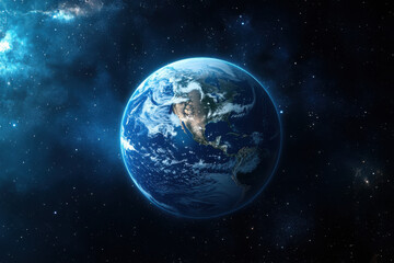 Obraz premium Earth from space glowing against the darkness with vibrant oceans and clouds