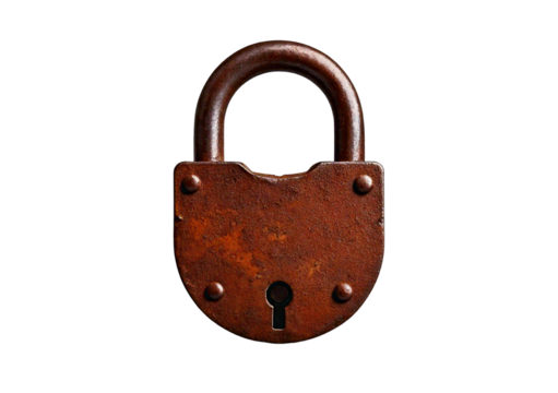 Rusty Padlock isolated on transparent or white background