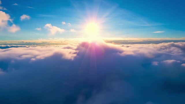 A golden sunset paints the cloudy sky above a tranquil sea, reflecting the sun's light near the horizon