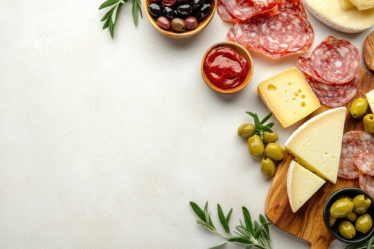 Delicious charcuterie board with various cheeses salami olives and fresh rosemary perfect for a party