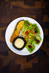 Top View Of Salmon Salad On A Plate