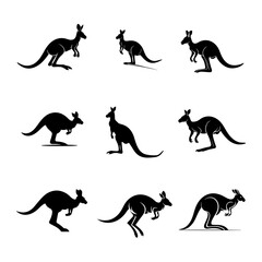 Kangaroo icon silhouette vector set illustration with solid white background