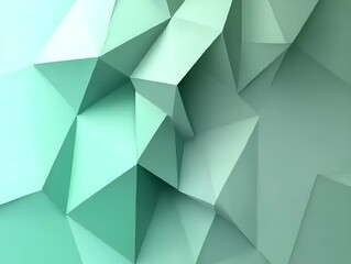 Obraz premium Abstract geometric background with sharp, angular facets in shades of green, creating a modern, three-dimensional, and dynamic low-poly design with depth and structure