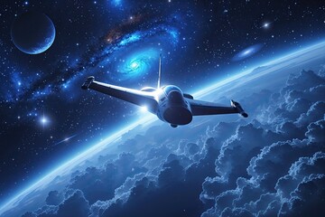 Naklejka premium Endless Looping Flight Animation Through Cosmic Space Featuring Brilliant Blue Starlight and Remote Galaxies
