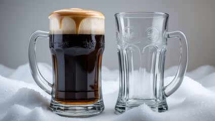 Two beer mugs separated on a white background