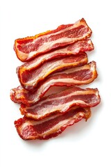 Delicious crispy bacon rashers on white background